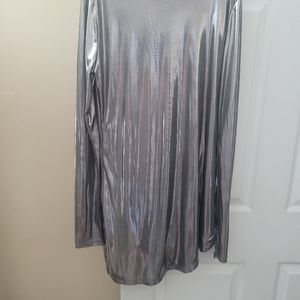 Mock Neck Metallic Backless Dress